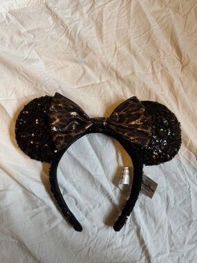 Disney Black Sequin Minnie Ears Headband with Shimmer Bow